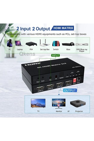 Hdmı Matrix 2x2 Matrix Anahtarı 2 İn 2 Out Switcher 4k 60hz 2x2 Hdmı Matrix 4k 60hz Değiştirici 2 İn 2 Out Optik & R/l Ses Çıkışı