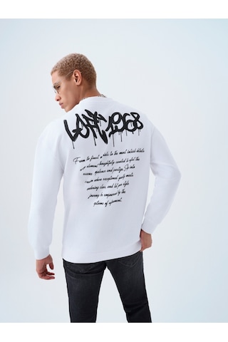 Relax Fit Erkek Sweatshirt Beyaz