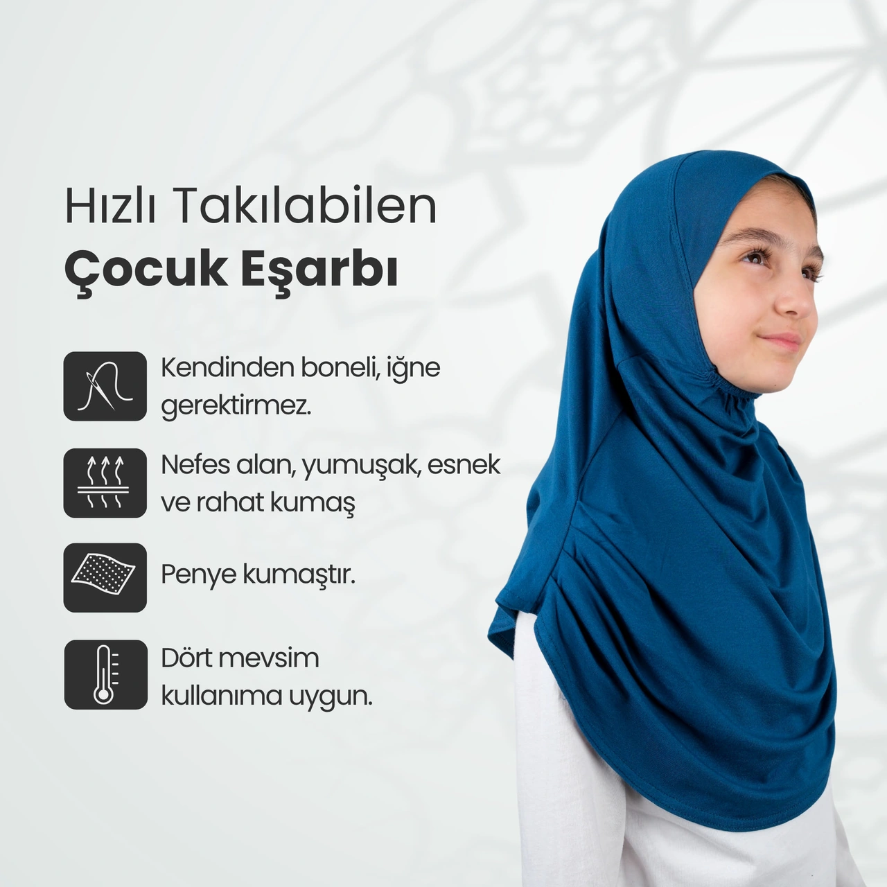 Pratik Hazır Geçmeli Çocuk Şal Petrol Turkuaz
