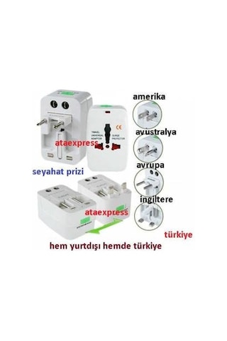 Universal Ingiliz-Amerikan-Türk Fiş Çevirici Çoklu Priz Adaptörü