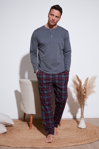 Buratti Ekoseli Pamuklu Beli Lastikli Regular Fit Uzun Kollu Erkek Pijama Takımı 6572003 Füme