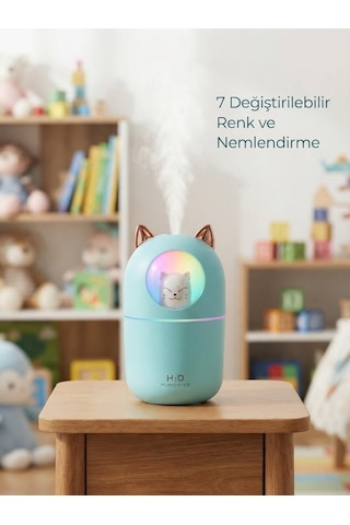 Sevimli Kedi Figürlü Şarj Edilebilir Ultrasonik Hava Nemlendirici Difüzör Ve Gece Lambası