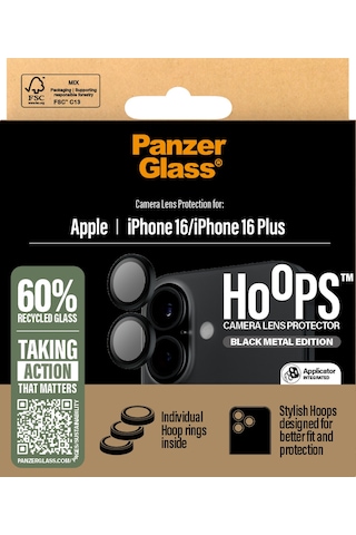 Panzerglass Hoops Apple Uyumlu iPhone 16 16 Plus Siyah Kamera Lens Koruyucu