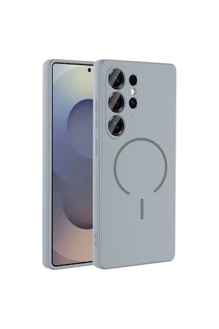 Samsung Uyumlu Galaxy S25 Ultra Kılıf Magsafe Destekli Kamera Korumalı Yumuşak Silikon Ogaa Titanyum-Gri
