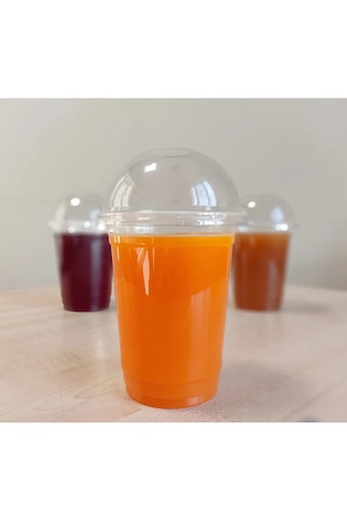 Plastik Şeffaf Bardak 95x400cc 14 Oz Bardak +bombe Kapak 300'lü