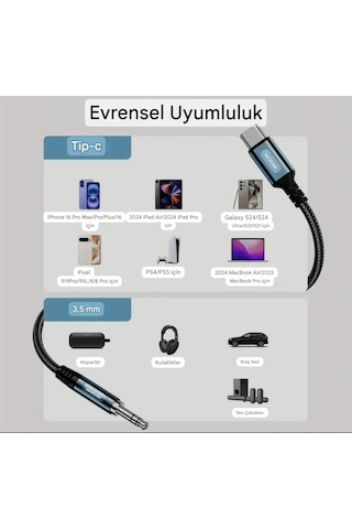 Riksoin 3-metre Type-c To 3.5mm Aux Kablo Hi-fi Ses Teknolojisi Ce Sertifikalı Hasır Örgülü Sağlam Ses Kablosu Telefon/araba/tablet -