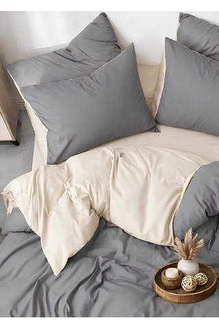 Krem & Gri Tek Kişilik Nevresim Takımı Modern Minimal Seri Krem-gri