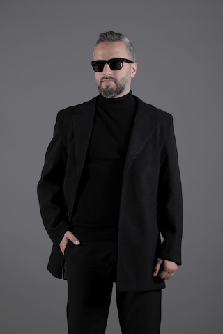 Ohepmoda Düğmeli Düz Erkek Kaşe Kaban Siyah