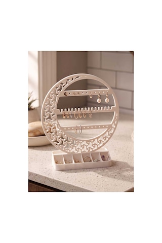 Dekoratif Beyaz Plastik Takı Standı Ve Organizeri - Küpelik Yüzüklük Takı Askısı 190x207x4 Mm Beyaz
