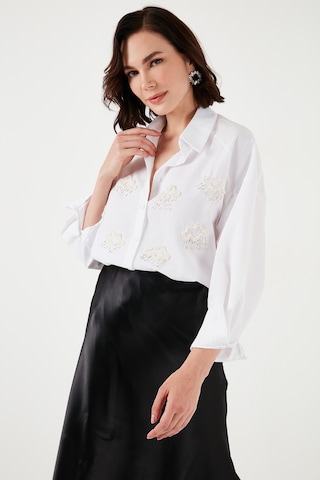 Lela Taş Detaylı Uzun Kollu Regular Fit Bayan Gömlek 611Go00418 Ekru
