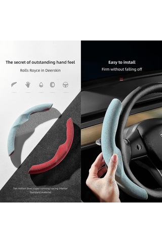 Novahub Tesla Model 3, Y, S İçin 3 Model Anti-kürk Direksiyon Kılıfı - Karbon Fiber Deri, Siyah Diğer