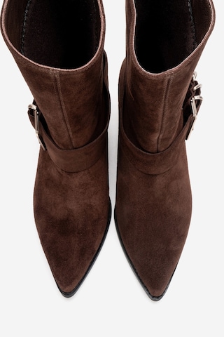 Luvishoes Velmor Kahverengi Süet Hakiki Deri Tokalı Kadın Western Bot Kahverengi