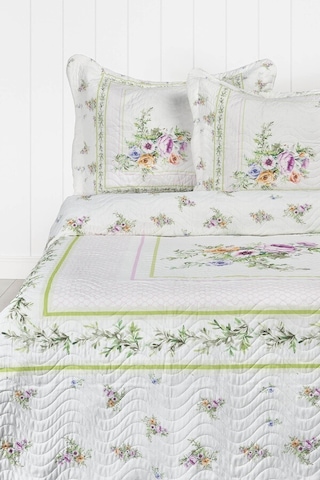 Örtüm Duru Çift Kişilik Kapitone Yatak Örtüsü Takımı - Ekru - Yeş