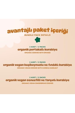 Organik Vegan Zencefilli Keçiboynuzlu Ve Portakallı Tatlı Kurabiyeler Atıştırmalık Paketi - 6 Adet 3 Çeşit 320 G