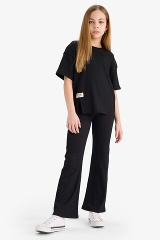 DeFacto Kız Çocuk Bürümcük 2'li Takım Kısa Kollu Tişört İspanyol Paça Tayt E5035A825SMBK81 Siyah