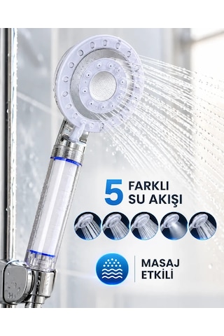 Masaj Etkili Filtreli Duş Başlığı 5 Fonksiyonlu Yağmur Sis Geniş Karışık Su Akışı Diğer