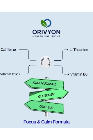 Orivyon Focus & Calm Formula Kafein, L-teanin, Vitamin B6 Ve Vitamin B12 İçeren Takviye Edici Gıda