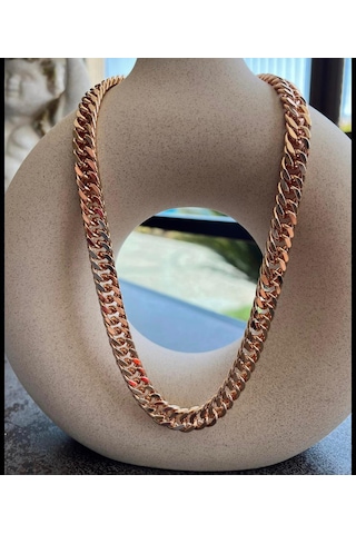 Rose Unisex Kalın Küba Zincir %100 Çelik Kolye Ve Bileklik Set
