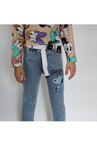 Milenawear By Milena Snoopy Baskılı Kemerli Jeans Mavi