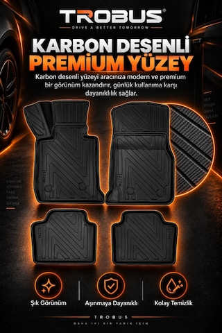 Peugeot 2008 2019+ Araca Özel Karbon Desenli 3d Paspas Bagaj Havuzu Set Alt Bagaj Siyah