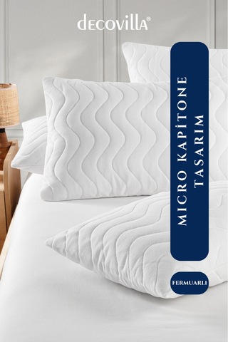Micro Kapitone Yastık Alezi Sıvı Geçirmez 2 Li Set Yastık Koruyucu 50x70 Beyaz