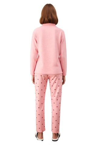 Ersefa Kadın Kiraz Desenli Fermuarlı Waffle Pijama Takımı Fonksiyonel Da Pembe