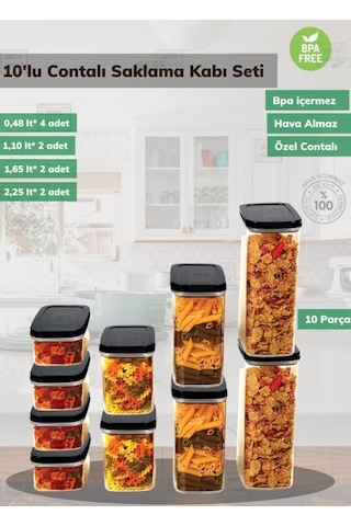 10 Lu Saklama Kabı Seti Bpa Free Bakliyat Kabı Hava Almaz Sızdırmaz Erzak Kabı Şeffaf