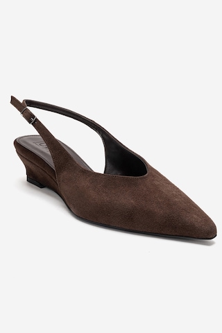 Luvishoes Rosella Kahverengi Süet Mini Dolgu Kadın Topuklu Ayakkabı
