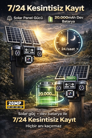 4 Kamera 20mp Ultrahd Güneş Enerjili Sim Kartlı 360 Güçlü Batarya 12xzoom Güvenlik Kamerası