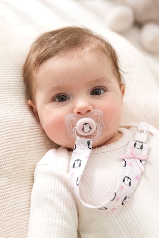 Just Inner Kız Bebek 2'li Pamuklu Emzik Askısı Klipsli Penguen Desenli Fiyonklu Güvenli Ve Şık 684101 Çok Renkli
