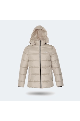 Slazenger GAFAR Büyük Beden Erkek Kapüşonlu Şişme Bej Mont & Kaban