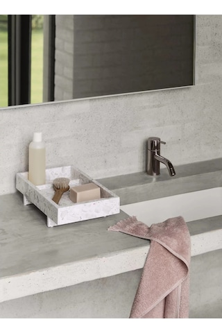 Abento 30x18 Cm Mermer Ayaklı Dekoratif Tepsi Skulptürel Tasarım Beyaz