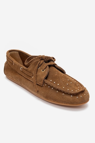 Luvishoes Cuesta Toprak Süet Hakiki Deri Troklu Bağcıklı Kadın Loafer Ayakkabı