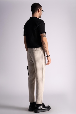 Braccas Beli Yarım Lastikli Slim Fit Chino Çizgili Crop Pantolon Bej Çizgili Bej Çizgili Bej