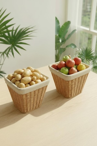 Digithome 2'li Kare Rattan Hasır Patates Soğan Sarımsak Meyve Sepeti Düzenleyici Organizer -9t01 Kahverengi