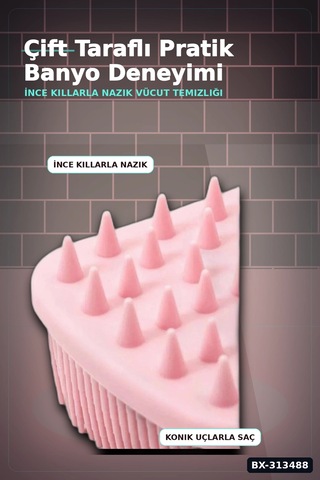 Çift Taraflı Silikon Banyo Masaj Fırçası - Saç Derisi Yatıştırıcı Taraklı 1 Adet Bx-313488 Çok Renkli
