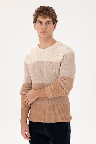 U.S. Polo Assn. Erkek Slim Fit Bisiklet Yaka Camel Kazak 50293017-VR015