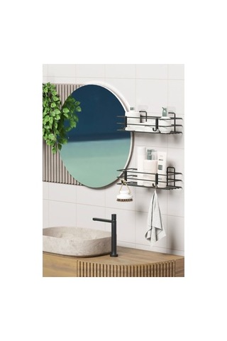 Yapışkanlı 2'li Set, Duvar Düzenleyici Banyo Rafı Ve Şampuanlık Açık Kahverengi