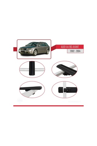 Audi A4 B6 Avant 2002-2004 Arası İle Uyumlu Basic Model Ara Atkı Tavan Barı Siyah 3 Adet