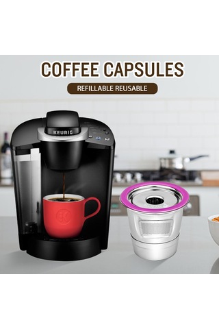 Monyee 304 Çelik Tekrarlı Kahve Kapsülü Keurig 2.0/1.0 Uyumlu + 8ml Kaşık + Fırça - Mor/gümüş Diğer