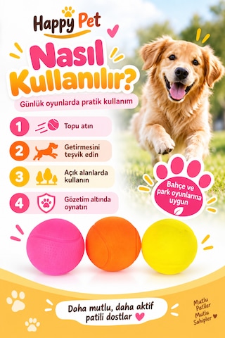 Happy Pet Glow Balls Renkli Ve Parlak Sesli Top Köpek Oyuncağı 3'lü Paket