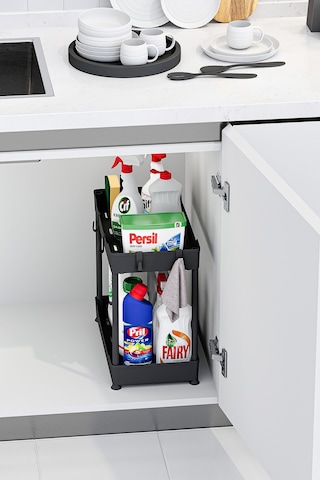 Siyah 2 Katlı Düzenleyici Mutfak Ve Banyo Rafı