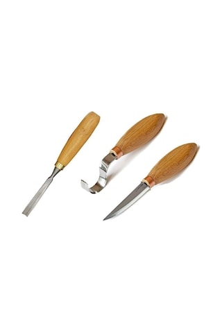Ahşap Oyma Bıçak Alet Seti Kaşık Kuksa Oval Düz Oyma Yontma Bıçağı 3 Parçalı Set