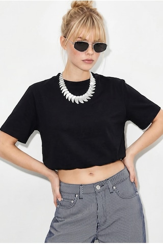 Shade Kadın Beli Lastikli Balon Formlu Crop T-shirt 1104 60286251 - Siyah