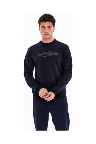AR-MA Arma Erkek Slim Fit Sweatshirt Yazı Baskılı, Scuba Interlok, Bisiklet Yaka, Basic K30124685502 Lacivert
