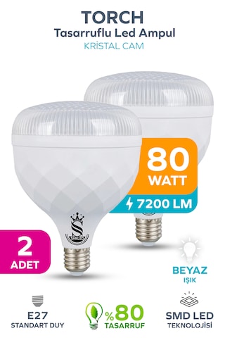 80w Kristal Tasarruflu E27 Beyaz Işık Torch Led Ampul-1-2-4-6-8-10 Adettir 2 Adet