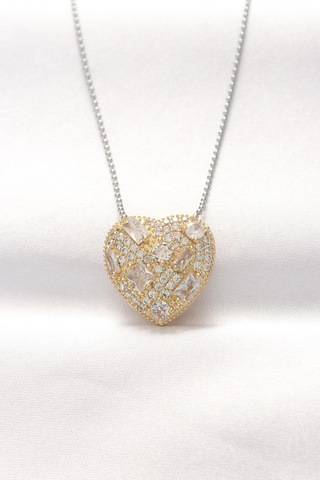 316l Çelik Çift Renk Zirkon Taşlı Kalp Kolye - Prt3500eb01276-6340 Çok Renkli