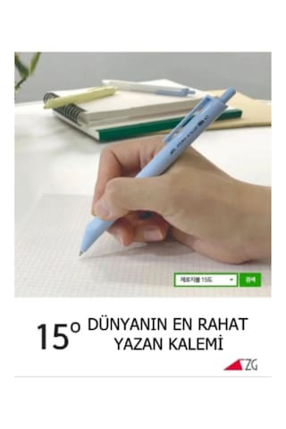 15 C Derece Eğimli Soft Yumuşak Gri Siyah Tükenmez Kalem 0.38mm