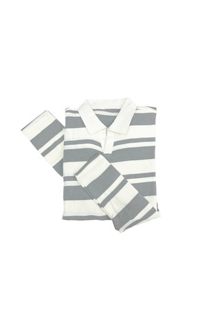 Fazra Erkek Polo Yaka Çizgili Triko Kazak 2025 Açık Gri