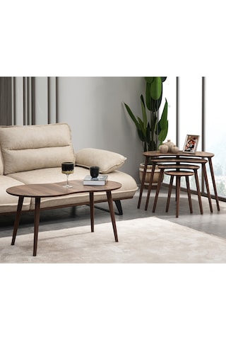 Vovvahome Moon 4lü Mdf Ahşap Zigon Sehpa Ve Orta Sehpa - Ceviz